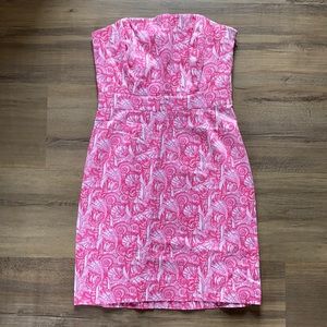 Vineyard Vines pink shell print strapless dress 2